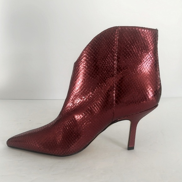MARC FISHER $199 Women Red Metallic Leather Haylian Pointy Toe Boot Size 8.5 NEW - Picture 6 of 9